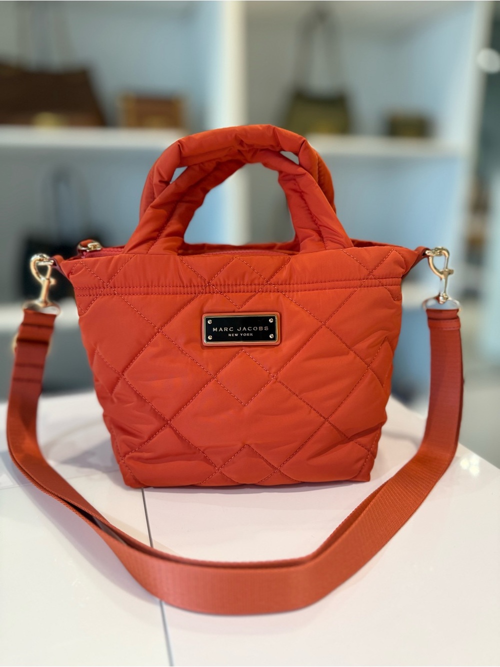 NWT Marc Jacobs quilted nylon small tote -sunset